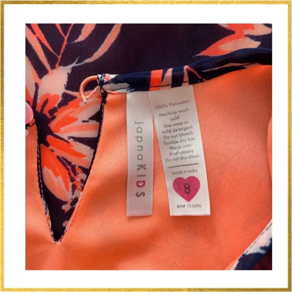 Girl’s Sleeveless Layered Top Size 8 Floral Flowy Relaxed Fit Blue Orange